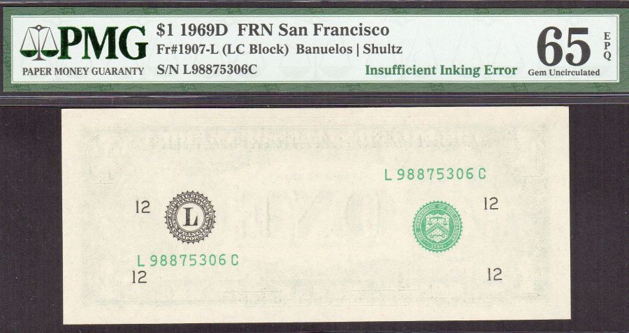 Missing Second Print Error, $1 San Francisco FRN, GemCU, L98875306C, PMG65-EPQ